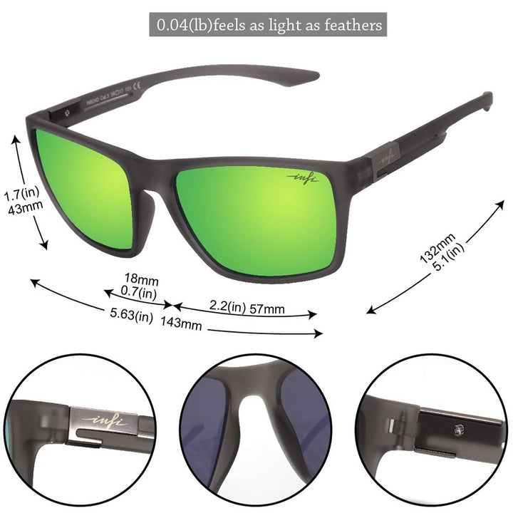 INFI Fishing Polarized Sunglasses for Men Women Driving Running Golf Glasses Green Mirrored UV Protection Designer Style Unisex (rubberized crystal grey)