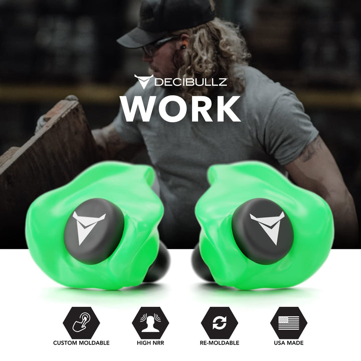 Decibullz - Custom Molded Earplugs, 31dB Highest NRR, Comfortable Hearing Protection for Shooting, Travel, Swimming, Work and Concerts (Green)