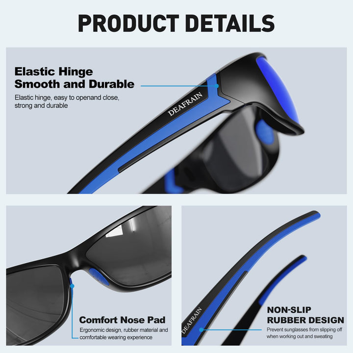 DEAFRAIN Polarized Sports Sunglasses for Men Women Sun Glasses Shades for Fishing Driving Cycling Running