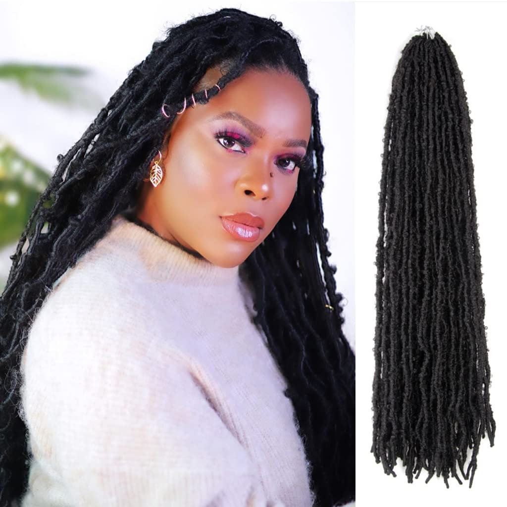 The Bohobabe 24 Inch Light Weight Butterfly Locs Crochet Hair 6 Packs Long Black Distressed Butterfly Faux Locs Crochet Hair, 1#