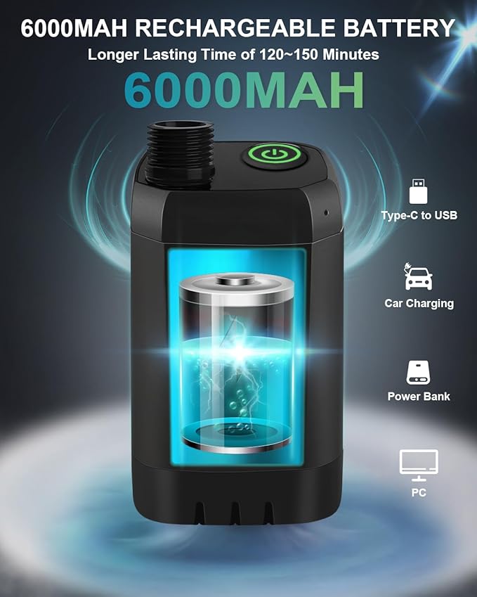 AUTOPkio Portable Camping Shower, 6000mAh Rechargeable Camp Shower Pump with USB Cable & Electric Outdoor Shower Head Sprayer for Camping, Hiking, Pet Bathing, Washing