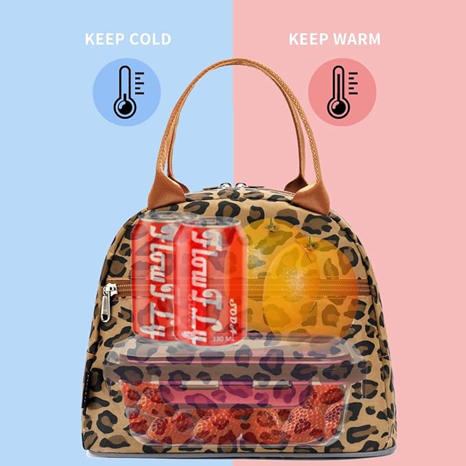 FlowFly Leopard Insulated Lunch Cooler Bag - Tote Organizer for Women/Men