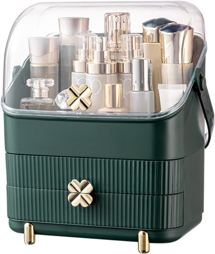 Makeup Organizer | 3-Tier Cosmetic Storage Box with Dust Cover & Drawers | Ivory
