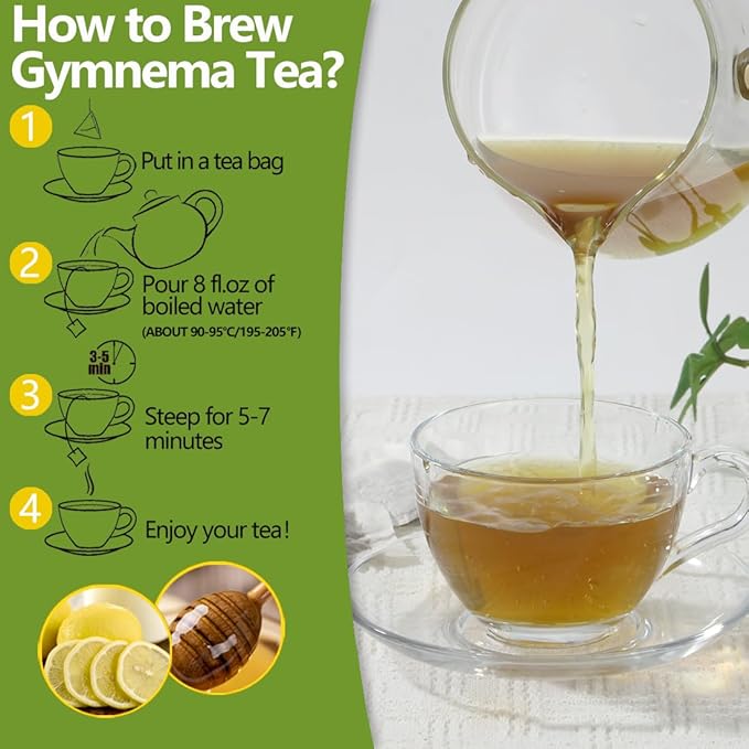 Premium 60 Gymnema Leaf Tea Bags, Made with 100% Natural Gymnema Leaves, for Diabetics, No Additives & Caffeine Free & Sugar Free.