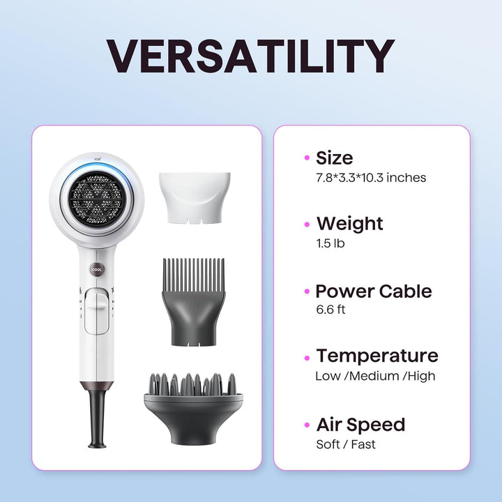 Wavytalk 1875W Ionic Hair Dryer | Diffuser & Comb for Curly Hair | Green