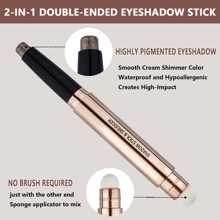MiaSarah 2 in 1 eyeshadow stick and Sponge Makeup Brush Smooth Cream Shimmer Shadow Pencil Long Lasting Eye Waterproof Shadow Stick Makeup Hypoallergenic Highlighter Multi-Dimensional eyes Look