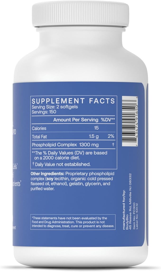 BodyBio PC - Phosphatidylcholine for Mental Clarity, Healthy Aging, Cellular Repair, and Gentle Daily Detoxification - 60 Softgels