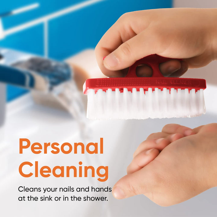 Superio Plastic Bristle Nail Brush, 2-Pack, Grey/Red, Cleaning Tool for Hands, Fingernails, Toenails, Kitchen, Bathroom