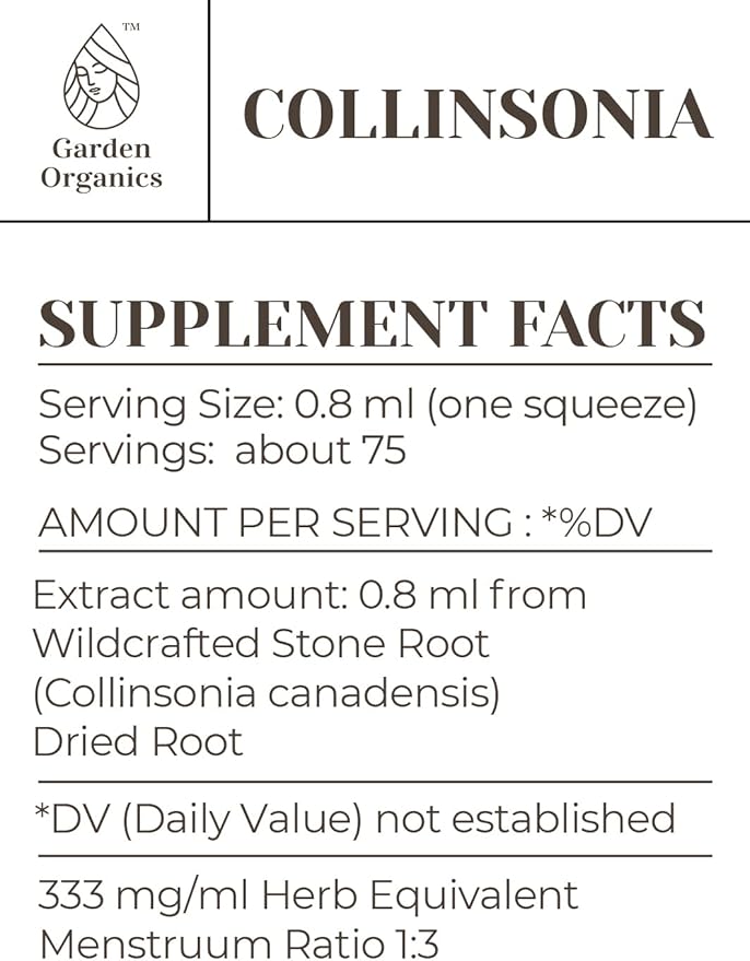 Collinsonia Alcohol-Free Natural Tincture Extract, Immune System Booster, Liquid Drops Made from 100% Wildcrafted Stone Root (Collinsonia Canadensis) Dried Root (2 fl oz)