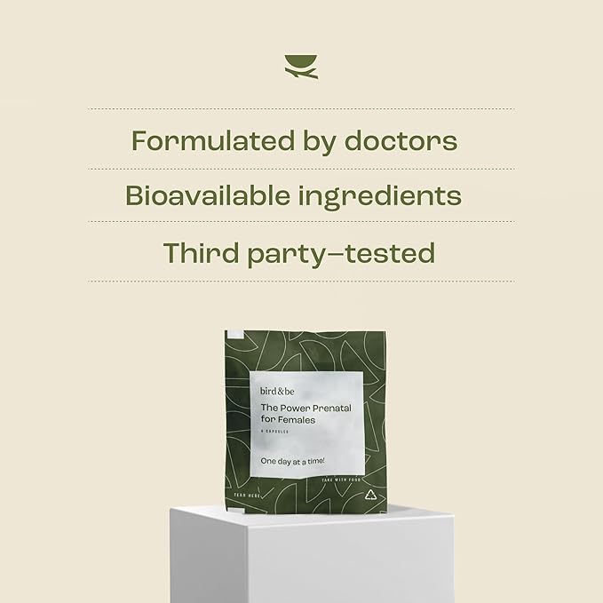bird&be The Power Prenatal for Females - Fertility Support with Algae Oil DHA (Omega-3), CoQ10 and N-Acetyl Cysteine - 30-Day Supply (HSA/FSA Eligible)