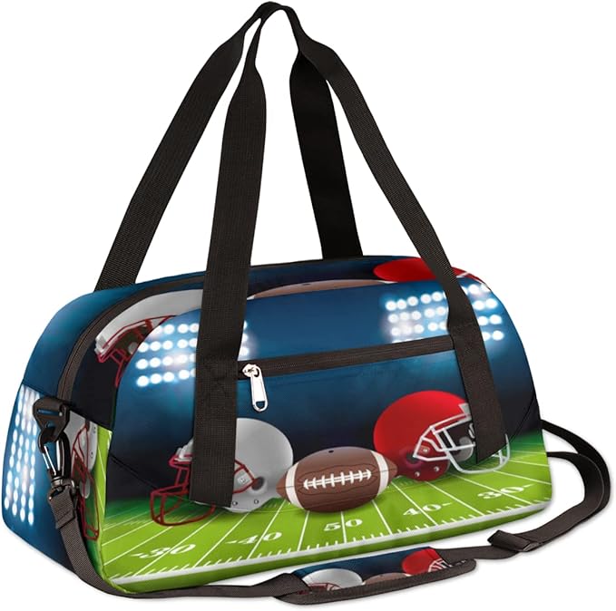 Football Helmet Kids Overnight Duffle Bags Boys Girls Teen Sports Gym Bag for Weekender Travel Gymnastics Dance Ballet