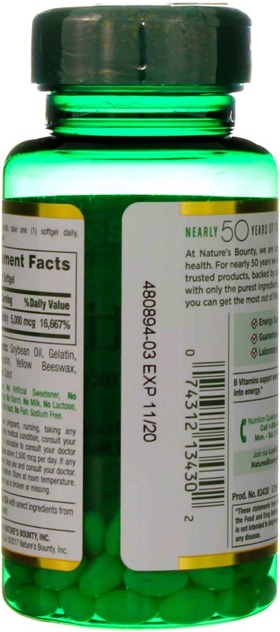 Nature's Bounty Biotin 5000 mcg Liquid Softgels 72 ea (Pack of 3)