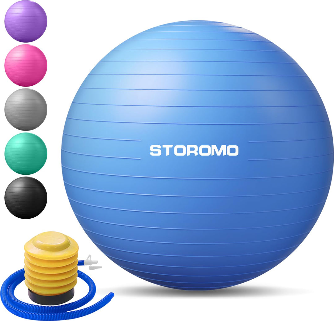 STOROMO Exercise Ball,Yoga Ball(with Exercise Tutorial)，Extra Thick Non-Slip,Holds 2500 lbs, Workout Ball for Pregnancy Birthing and Balance Stability (Blue, 45cm/17.7in)