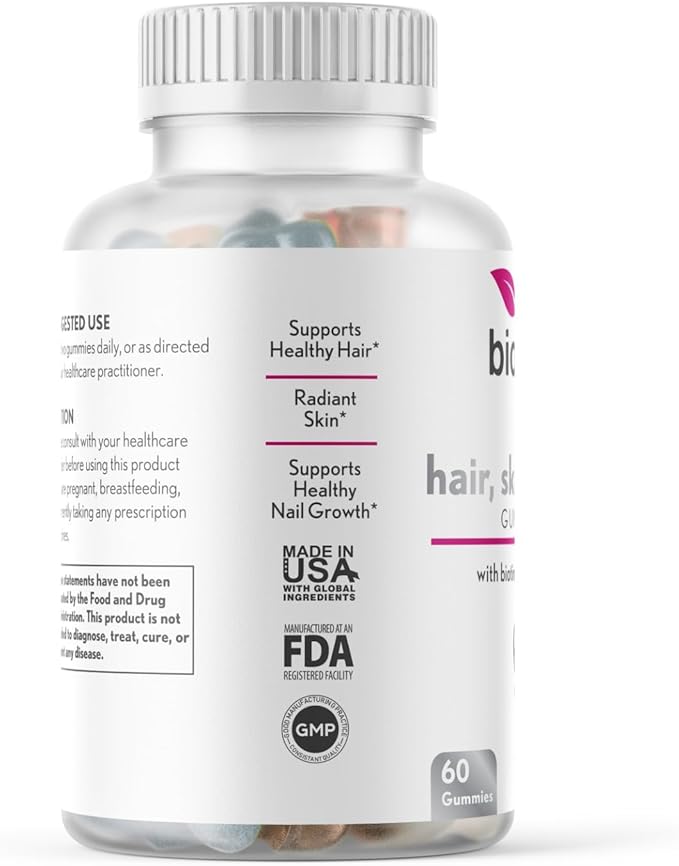 Hair Skin and Nails Gummies, Extra Strength Biotin Gummies with Folic Acid, Inositol and Vitamins, PCOS Symptom Relief & Hormone Balance, Sugar-Free Strawberry & Coconut Flavor, 60 Gummies