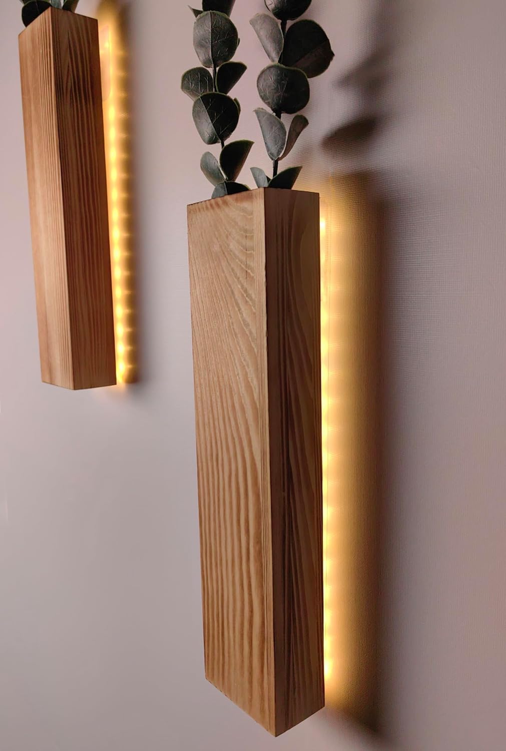 Artificial Eucalyptus with LED Lights Wall Planters Rustic Wall Decor with Lights Wall Sconces Fake Vines for Room Decor Home Bedroom Living Room Bathroom Hanging Vase for Dried Flowers Faux Plants