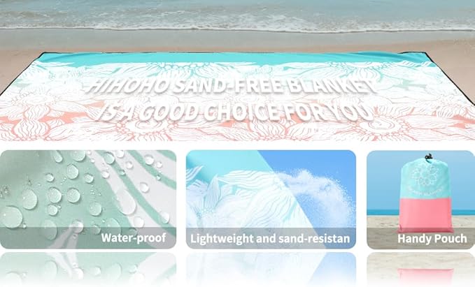 Beach Blanket Waterproof Sandproof Extra Large Beach Mat 79" X 83"/120"x108"for 1-8 Adults Quick Drying Durable Outdoor Picnic Mat for Beach Travel Camping Hiking