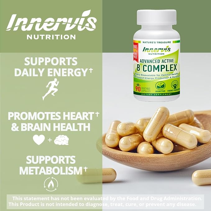 Advanced Active Vitamin B-Complex - Highly Bioavailable for Energy, Brain & Metabolism Support- Vegetarian, 3rd Party Lab Tested (90 Capsules - 45 Day Supply)