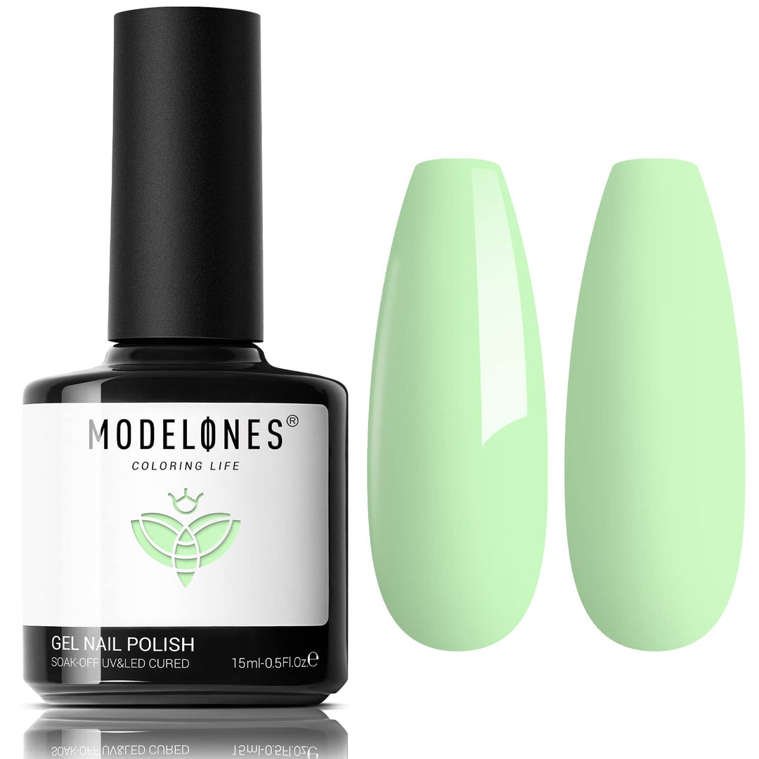 Modelones Pastel Gel Nail Polish, 15Ml Milky Green Soak Off U V Light Cure Gel Polish For Spring Summer Soft Candy Nail Art Diy