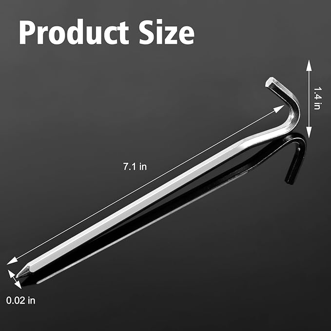 20Pcs 7" Tent Pegs Ground Stakes, Metal Stakes, Camping Peg for Pitching Camping, Camping, Outdoor Decoration