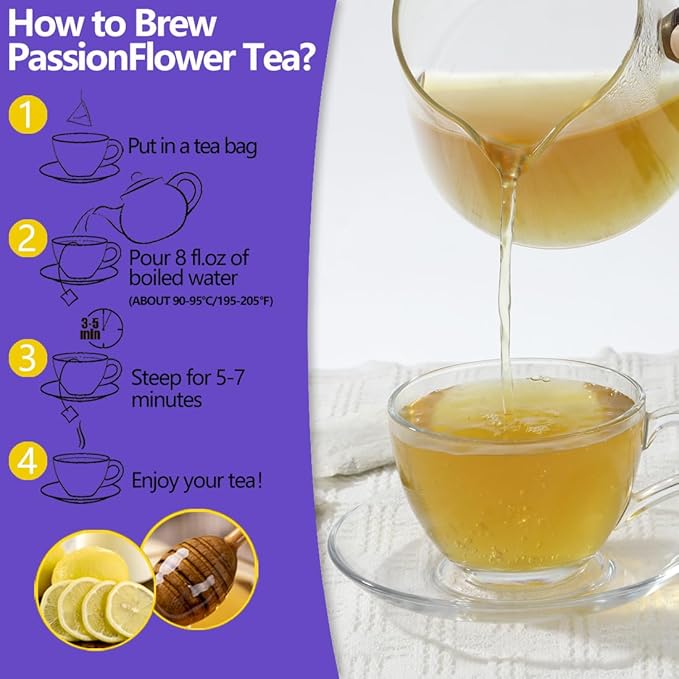 60 Premium Passion Flower Tea Bags, Made with 100% Natural Passionflower Leaves,Te De Pasiflora, Support Better Sleep & Relaxation, No Additives & Caffeine Free.