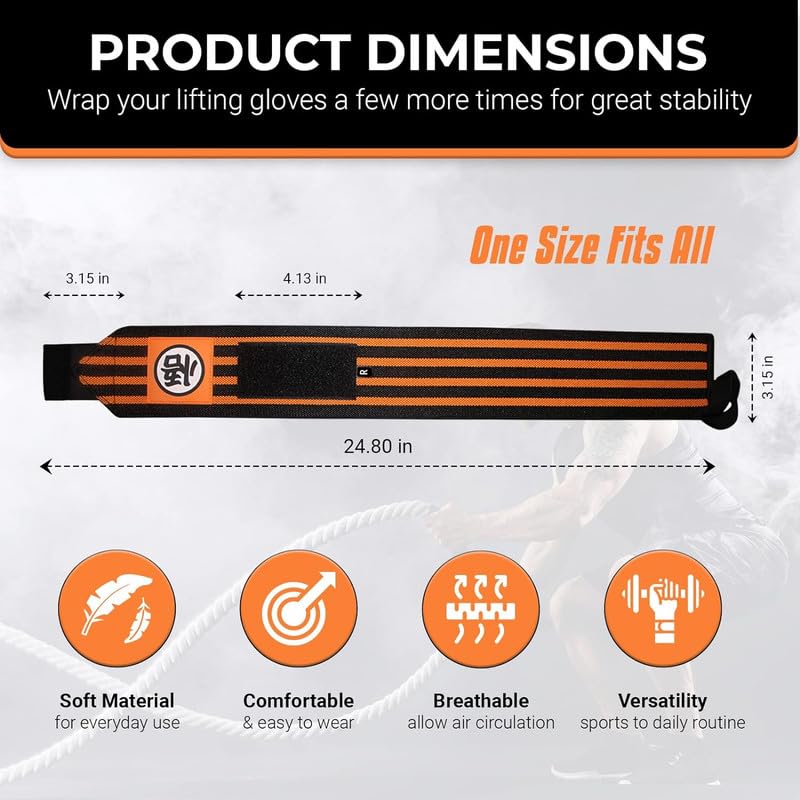 CROWN Anime Wrist Wraps Lifting Straps 24" for Men and Women - 1 Pair Each, Gym Accessories Support Weightlifting, Powerlifting, Strength Training, and Improve Workout, Orange DZB2