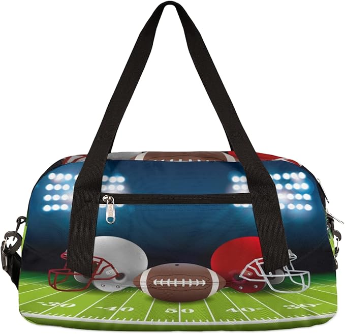 Football Helmet Kids Overnight Duffle Bags Boys Girls Teen Sports Gym Bag for Weekender Travel Gymnastics Dance Ballet