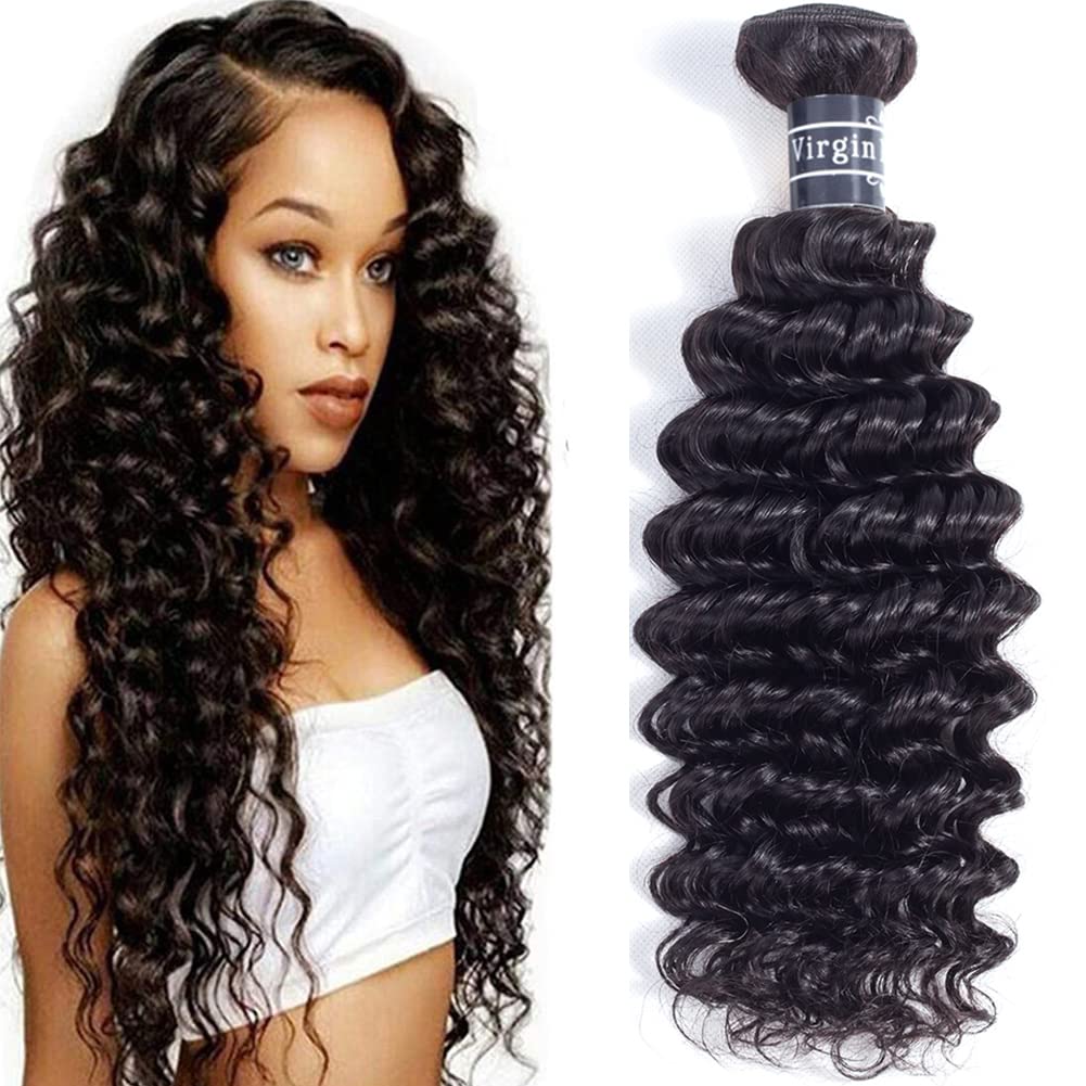 Amella Hair 8A Grade Brazilian Deep Wave Human Hair Bundles 100% Unprocessed Brazilian Virgin Hair Deep Curly Hair (18Inch,1 Bun