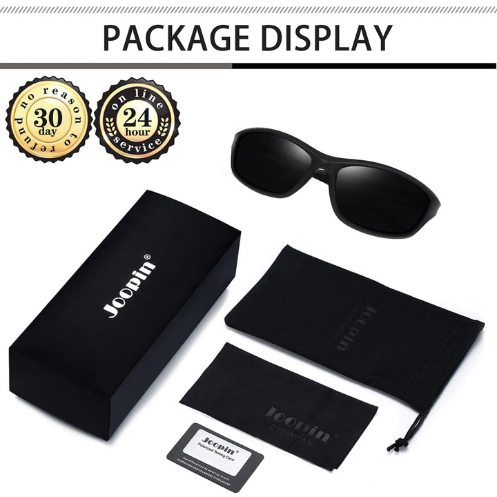Joopin Trendy Sports Sunglasses Polarized UV400, Classic Matte Black Wrap Around Shades for Men Women, Big Military Sun Glasses Shady Rays