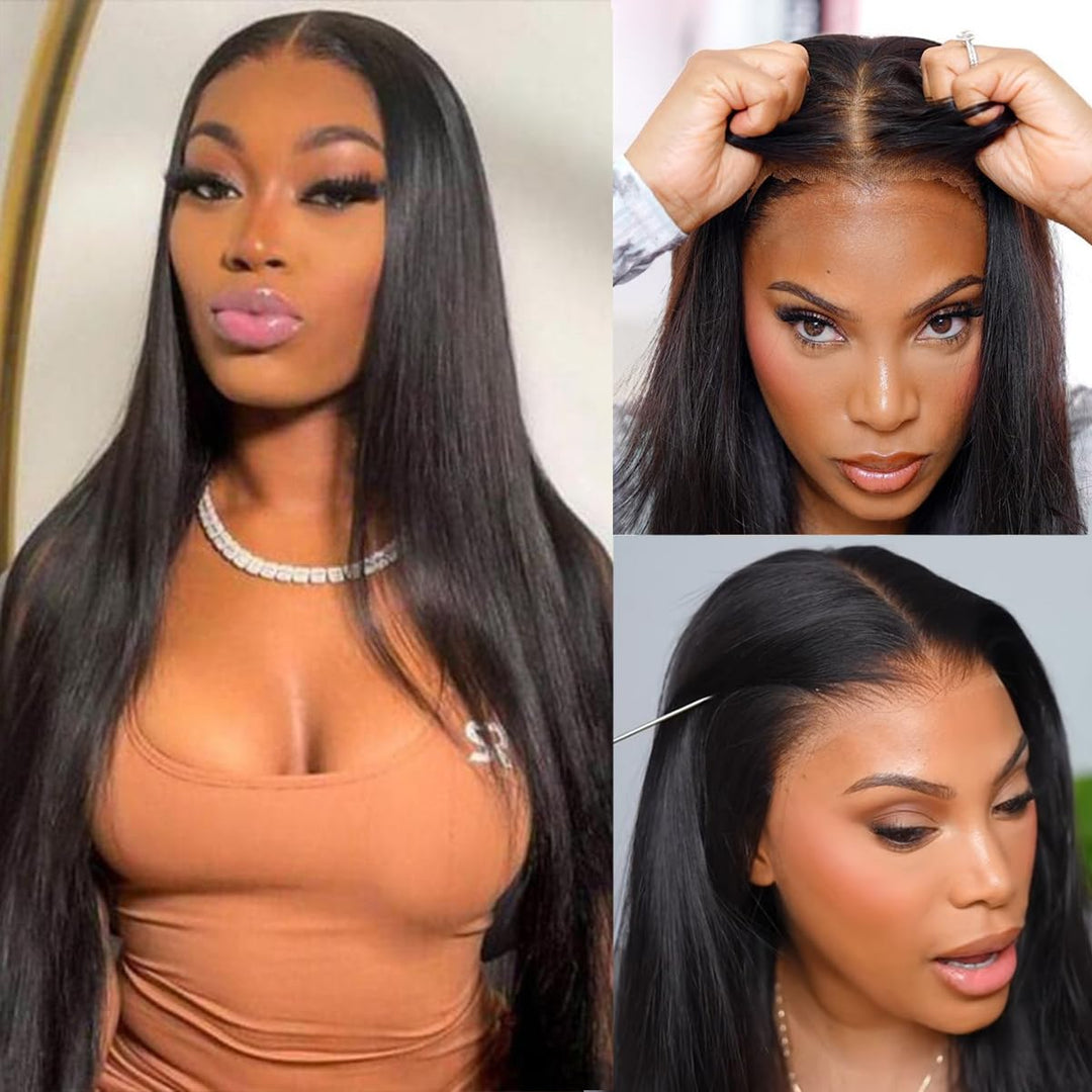 Tenacoo 9X6 Glueless Wigs Human Hair Pre Plucked Pre Cut 28 Inch Bleached Knots Wear And Go Glueless Wig 12A Human Hair Straight