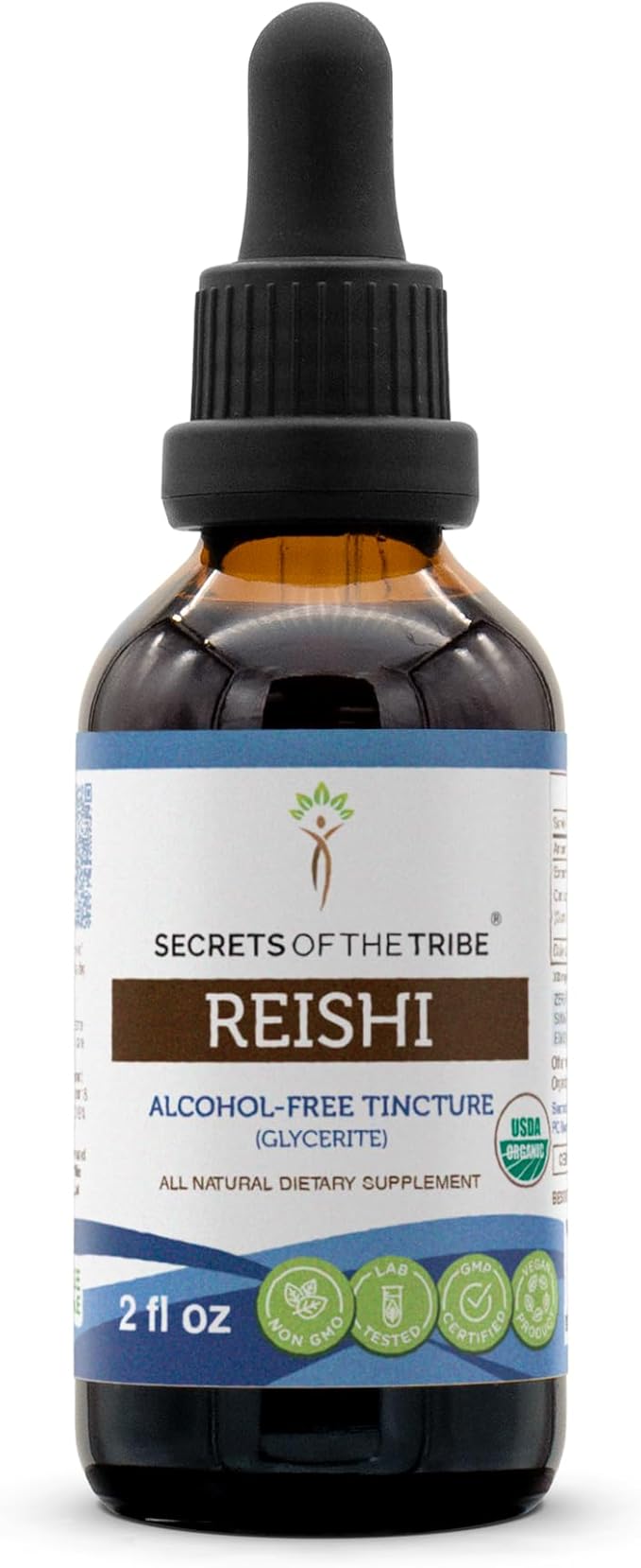 Secrets of the Tribe Reishi USDA Organic | Alcohol-Free Extract, High-Potency Herbal Drops | Made from 100% Certified Organic Reishi Mushroom (Ganoderma Lucidum) (2 oz)
