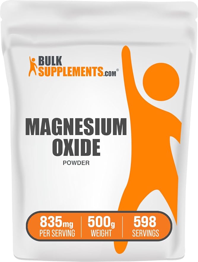 BulkSupplements.com Magnesium Oxide Powder - Magnesium Oxide Supplement, Magnesium Oxide 500mg - Gluten Free, 835mg (500mg of Magnesium) per Serving, 500g (1.1 lbs) (Pack of 1)