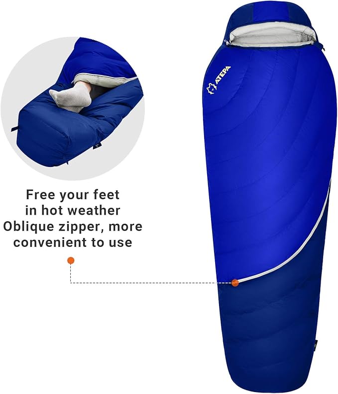 ATEPA Down Sleeping Bag for Adults, 650FP Ultralight 3 Season Compact Packable Sleeping Bag with Compression Sack for Camping Backpacking Hiking