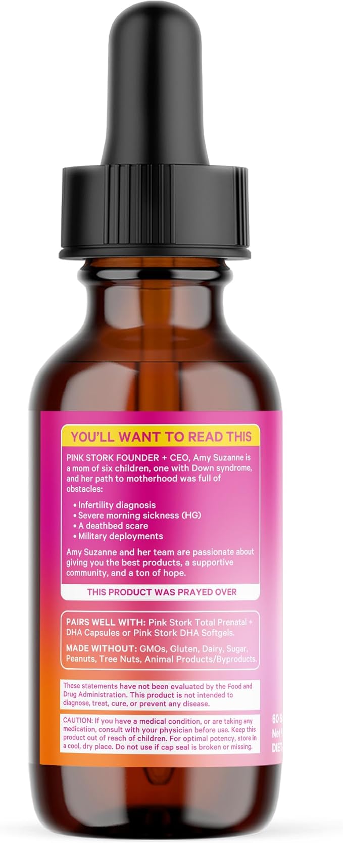 Pink Stork Liquid Folate: Whole-Food Vitamin B9 from Lemon Peels, Natural Folic Acid with Vitamin C, Liquid Prenatal Vitamins for Women, Pregnancy Must Haves, Women-Owned, 2 oz