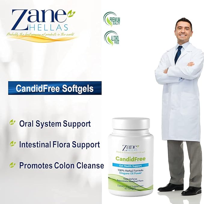 Zane Hellas Candidfree Softgels. Oregano Oil Power. Candida Support. Gut Health Support. Colon Health Support. Intestinal Flora Support. 100% Herbal Solution. 120 Softgels. Pack of 2