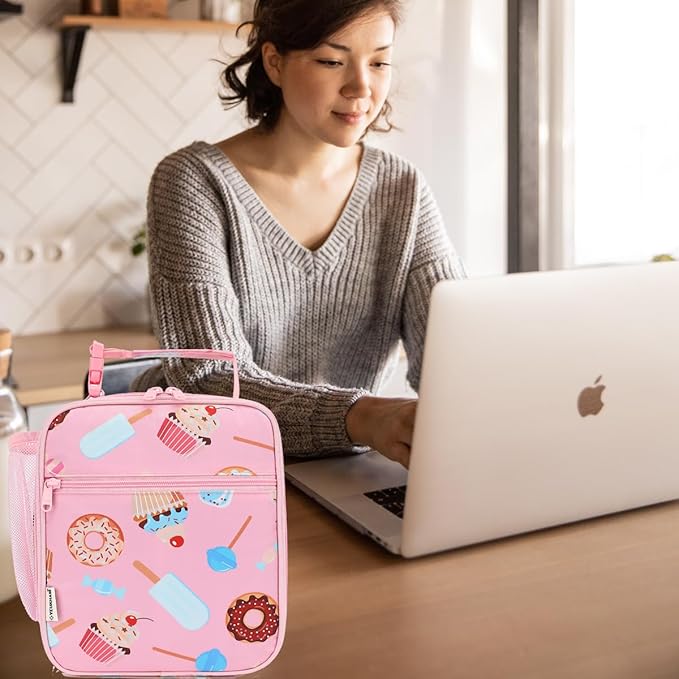 Lunch Box for Kids Boys Girls Men Women, Insulated Small Soft Cooler Lunch Bag Kit for School Work Picnic Travel - Reusable Portable lunchbox,Pink Cake