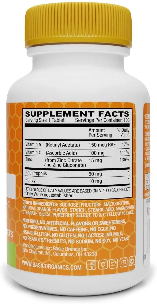 Basic Brands Zinc Lozenges, 100 Count, Orange