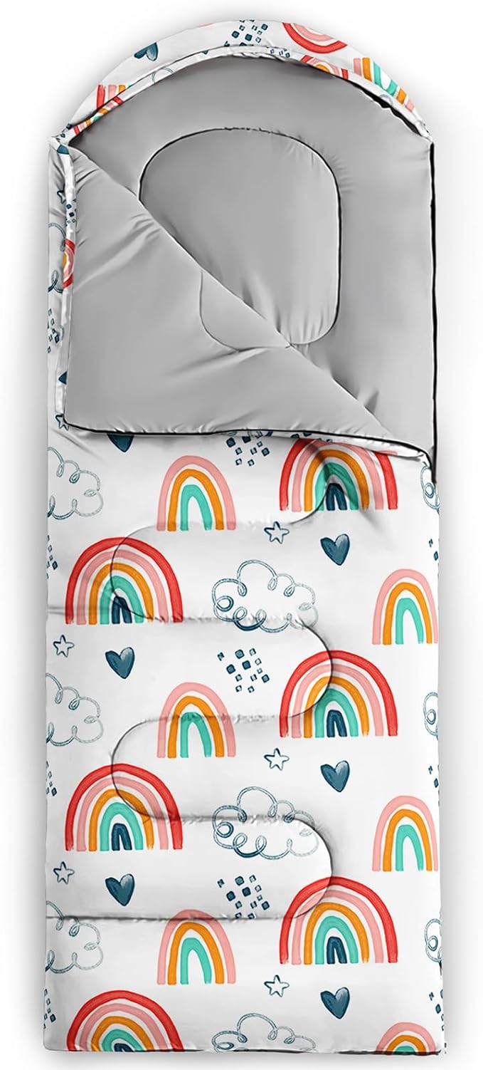 AILONEN Cartoon Fox Camping Sleeping Bag for Boys Girls Adults,Lightweight & Waterproof,3 Season Warm & Cold Weather,Portable,Kawaii Fox Printed Sleeping Bag,Traveling,Camping,Hiking