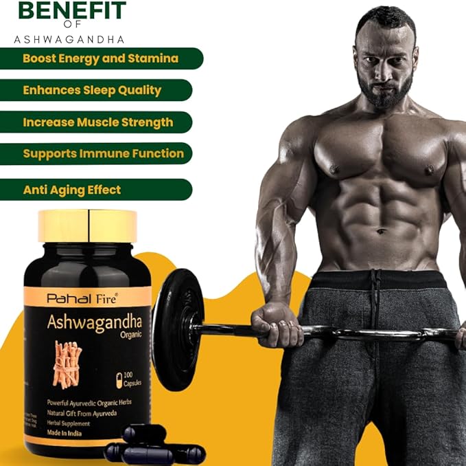 Ashwagandha Organic Herbal Supplement 500mg pr Serving 100 Capsule 50 Days Supply Stress Relief Energy Support Wild harvested in India with Lab Test Report GlutenFree