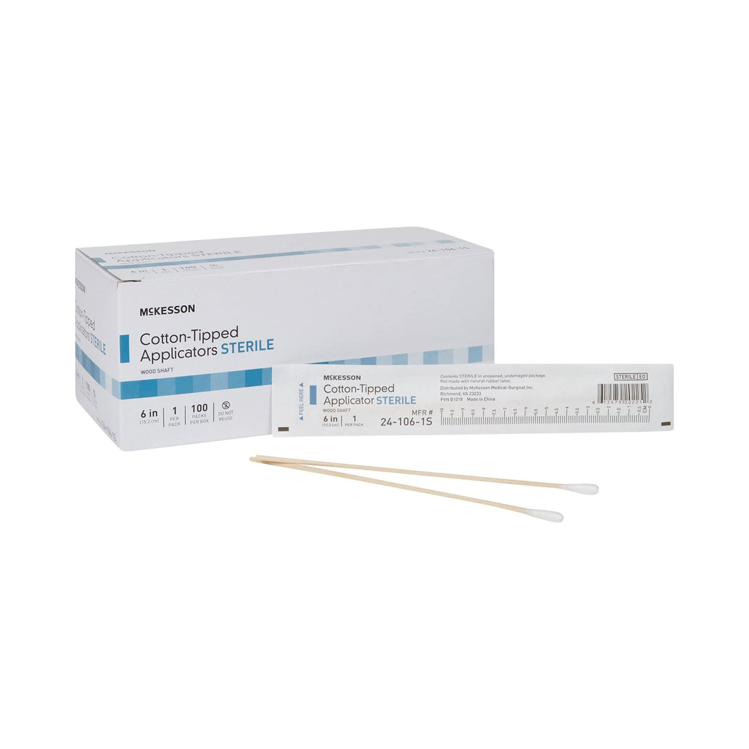 Mckesson Cotton-Tipped Applicator Swabstick, Sterile, Wood Shaft, 6 In, 100 Count, 1 Pack