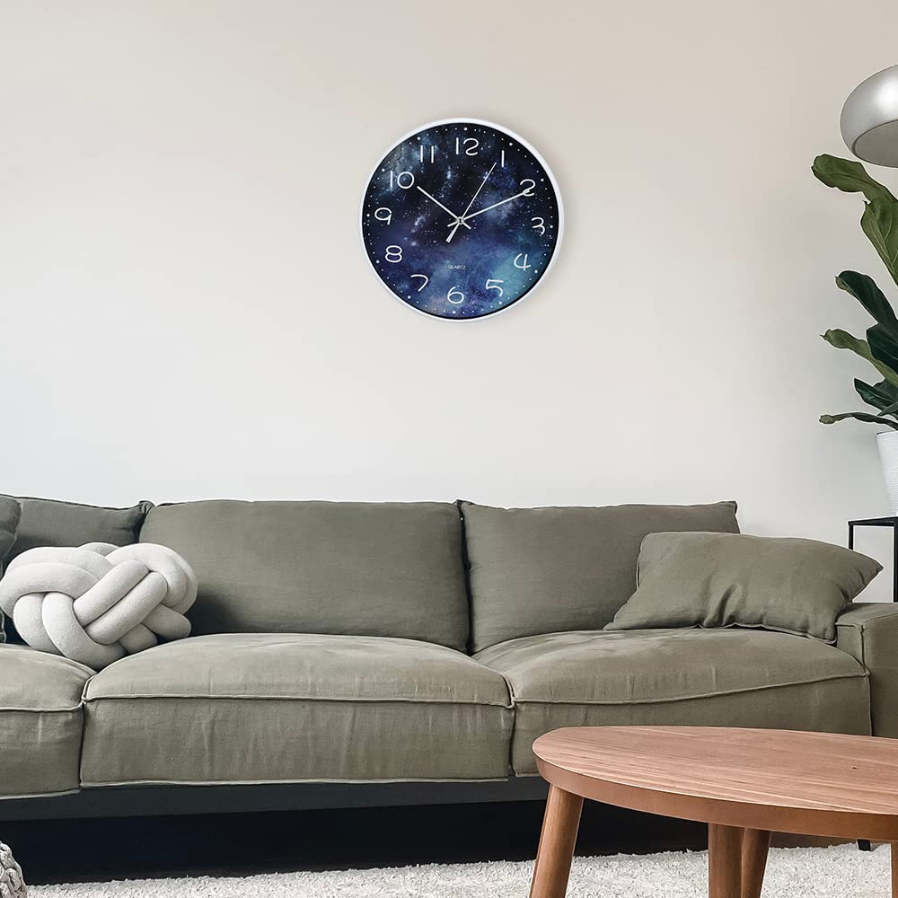 ACCSHINE Wall Clock Without Ticking Noises Silent Modern Large Battery Operated Wall Clock Easy to Read for Room Home Kitchen Bedroom Office School (Stars Blue)