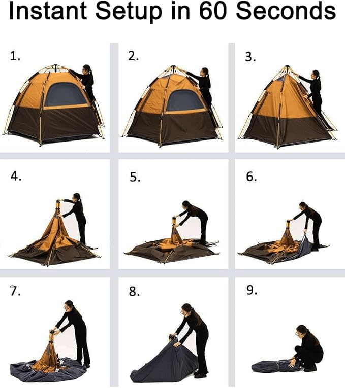 Camping Tent with Instant Setup, 2/3 Person Weatherproof Tent Easy Quick Set Up in 60 Seconds with Rainfly Backpack Tent for Family Camping & Hiking, Upgraded Ventilation,Center Height 66-inch
