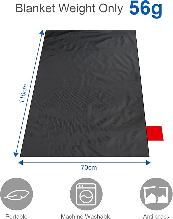 Picnic Blanket, Mini Pocket Beach Mat 27.5 x 43.3IN (1-2 People) Foldable, Lightweight Waterproof Sand Free, Foldable Thin Ground Sheet for Outdoor Camping Hiking Travel - with Hand Strap