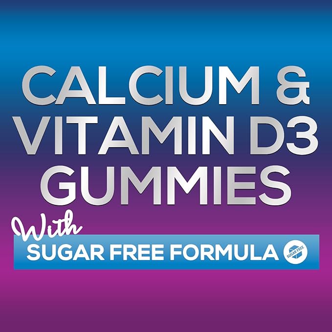 Sugar Free Calcium Gummy Bites Plus 400 IU Vitamin D3, Bone Health & Immune Support, Supports Bone Strength - Chewable Calcium Nutrition Supplement, Non-GMO, Berry Flavor Chews - 60 Gummies