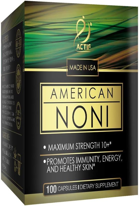 Actif Organic Noni Maximum Strength - 100% Natural Hawaiian Noni, Non-GMO, Made in USA, 100 Count