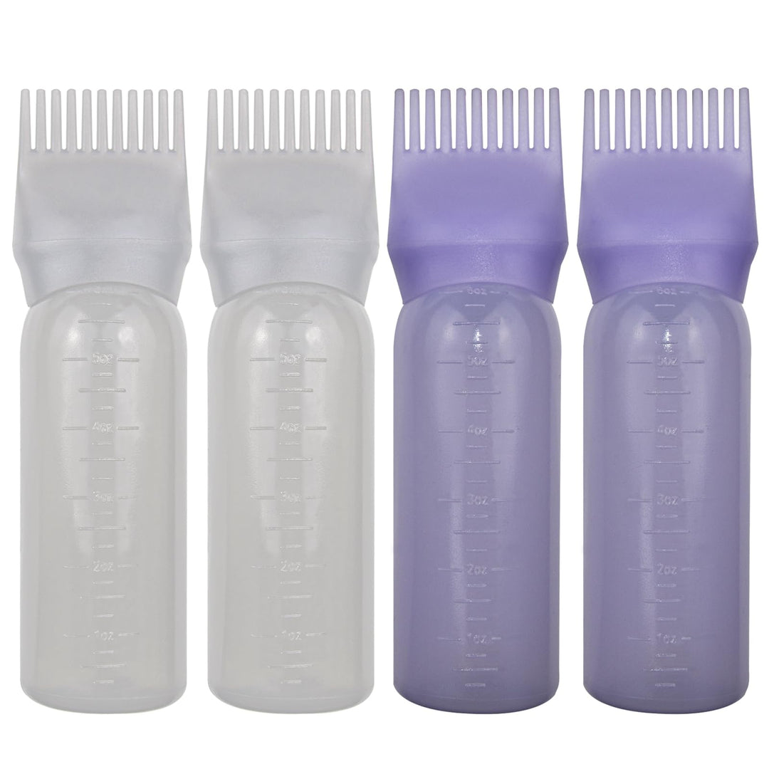 FZWONVUC 4 Pack Root Comb Applicator Bottle, Hair Oil Comb Applicator for Hair Dye, Shampoos, Salons (White+Purple)