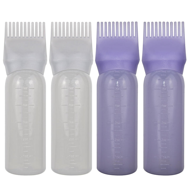 FZWONVUC 4 Pack Root Comb Applicator Bottle, Hair Oil Comb Applicator for Hair Dye, Shampoos, Salons (White+Purple)