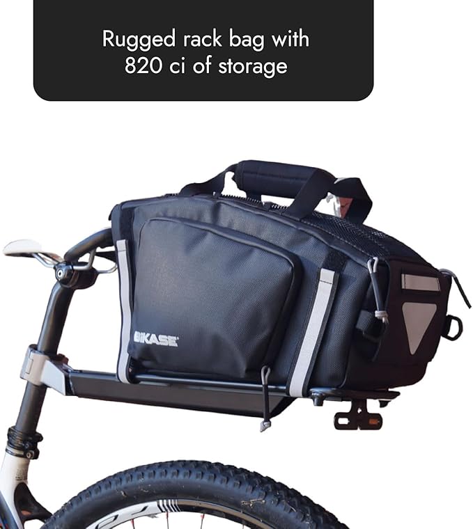 BiKase Reggie Rack Bag - Waterproof E-Bike Trunk Bag for Rear Rack, Reflective with Rain Cover - 13"x9"x7"
