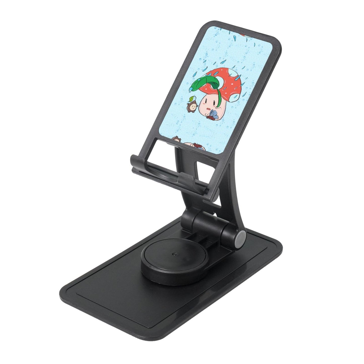 Sunflower Seeds and Mushroom Cell Phone Stand 360° Adjustable Foldable Desktop Phone Holder Cradle Compatible with Most Mobile Phones Black