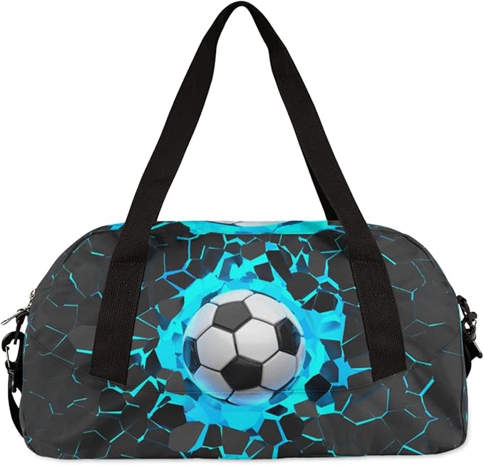 3d Light Wall Football Kids Overnight Duffle Bags Boys Girls Soccer Teen Sports Gym Bag for Weekender Travel Gymnastics Dance Ballet