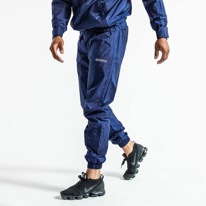 BOXRAW Hagler Professional Sauna Suit 1.0 Top & Bottoms Non Rip Sweat Suit Boxing MMA Training Gym (Navy - 2XL)